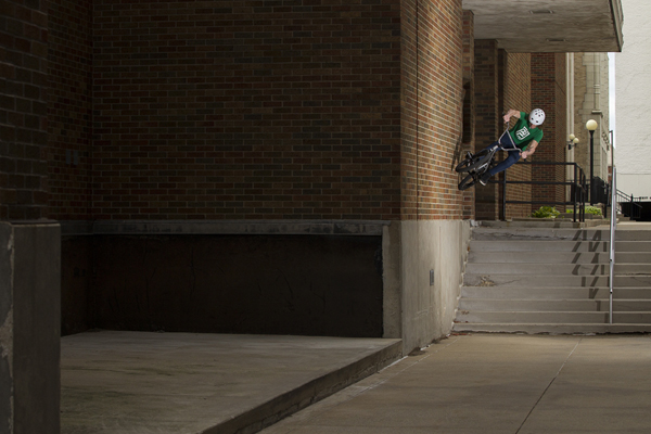 Glenn Salyers wall ride over a nine set in South Bend, Indiana.